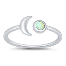 Load image into Gallery viewer, Sterling Silver Crescent Moon White Lab Opal Ring