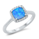 Sterling Silver Square Lab Opal 9mm Ring