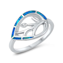 Load image into Gallery viewer, Sterling Silver Lab Opal Leaf Ring