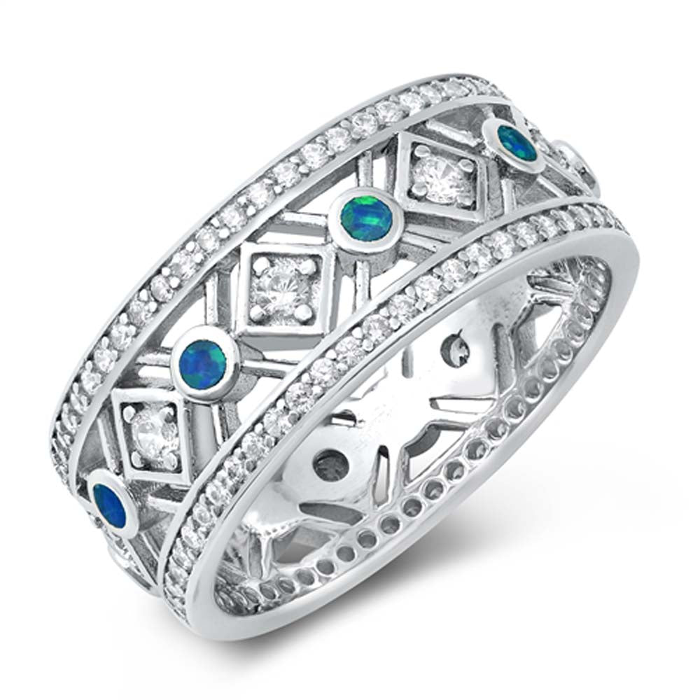Sterling Silver Lab Opal and CZ Ring