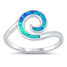 Load image into Gallery viewer, Sterling Silver Spiral Blue Lab Opal Ring