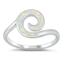 Load image into Gallery viewer, Sterling Silver Spiral White Lab Opal Ring