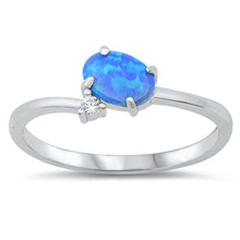 Load image into Gallery viewer, Sterling Silver Blue Lab Opal Oval Ring, Face Height of 7mm