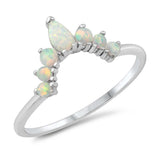 Sterling Silver White Lab Opal 10mm Crown Ring