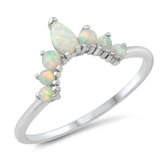 Sterling Silver White Lab Opal 10mm Crown Ring