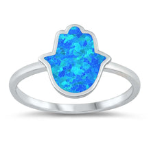 Load image into Gallery viewer, Sterling Silver Lab Opal Hamsa Ring