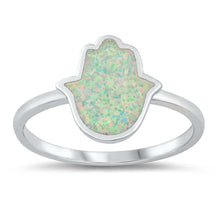 Load image into Gallery viewer, Sterling Silver Lab Opal Hamsa Ring