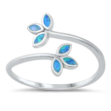 Load image into Gallery viewer, Sterling Silver Lab Opal Leaves Ring