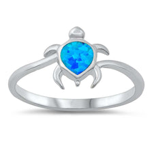Load image into Gallery viewer, Sterling Silver Blue Lab Opal 10mm Turtle Ring