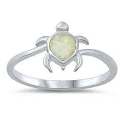 Sterling Silver White Lab Opal 10mm Turtle Ring