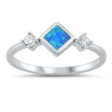 Load image into Gallery viewer, Sterling Silver Blue Lab Opal Diamond Shape Center with Side CZ Ring