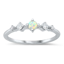 Load image into Gallery viewer, Sterling Silver White Lab Opal and CZ Ring, Face Height of 5mm