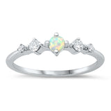 Sterling Silver White Lab Opal and CZ Ring, Face Height of 5mm