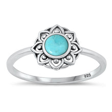 Load image into Gallery viewer, Sterling Silver Oxidized Mandala Genuine Turquoise Stone Ring Face Height-10mm