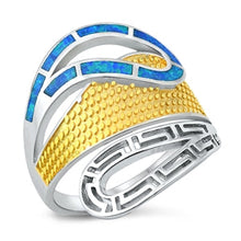 Load image into Gallery viewer, Sterling Silver Gold Plated Blue Lab Opal Ring-26mm