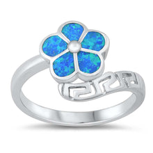 Load image into Gallery viewer, Sterling Silver Lab Opal Plumeria Ring