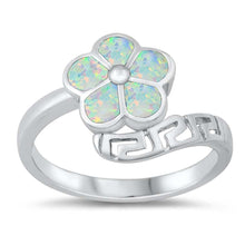 Load image into Gallery viewer, Sterling Silver Lab Opal Plumeria Ring