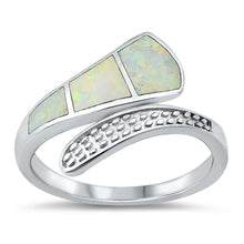 Load image into Gallery viewer, Sterling Silver White Lab Opal Bypass Ring