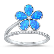 Load image into Gallery viewer, Sterling Silver Lab Opal Plumeria Ring