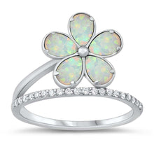 Load image into Gallery viewer, Sterling Silver Lab Opal Plumeria Ring