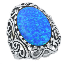 Load image into Gallery viewer, Sterling Silver Vintage Style Blue Lab Opal Ring