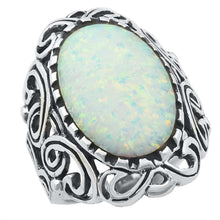 Load image into Gallery viewer, Sterling Silver Vintage Style White Lab Opal Ring