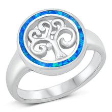 Load image into Gallery viewer, Sterling Silver Rhodium Plated Blue Lab Opal Tree Of Life Ring - silverdepot