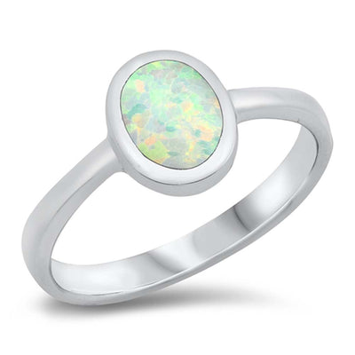 Sterling Silver White Lab Opal Ring