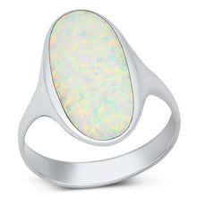 Load image into Gallery viewer, Sterling Silver Rhodium Plated White Lab Opal Elongated Oval Ring