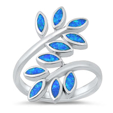 Load image into Gallery viewer, Sterling Silver Leaves Blue Lab Opal Ring