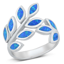 Load image into Gallery viewer, Sterling Silver Leaves Blue Lab Opal Ring