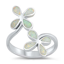 Load image into Gallery viewer, Sterling Silver Flowers White Lab Opal Ring