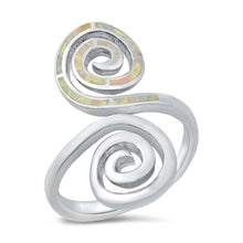 Load image into Gallery viewer, Sterling Silver Spirals White Lab Opal Ring