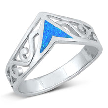 Load image into Gallery viewer, Sterling Silver V Shape Blue Lab Opal Ring