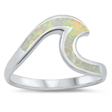 Load image into Gallery viewer, Sterling Silver Wave White Lab Opal Ring
