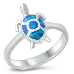 Sterling Silver Turtle Blue Lab Opal Ring