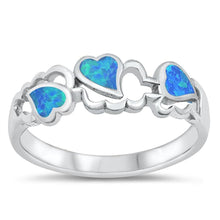 Load image into Gallery viewer, Sterling Silver Rhodium Plated Blue Lab Opal Hearts Ring - silverdepot