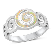 Load image into Gallery viewer, Sterling Silver Rhodium Plated White Lab Opal Spirals Ring - silverdepot