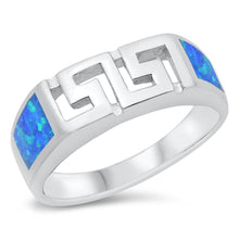 Load image into Gallery viewer, Sterling Silver Rhodium Plated Blue Lab Opal Aztec Ring - silverdepot