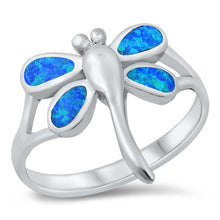 Load image into Gallery viewer, Sterling Silver Dragonfly Blue Lab Opal Ring
