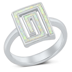 Sterling Silver Aztec White Lab Opal Ring