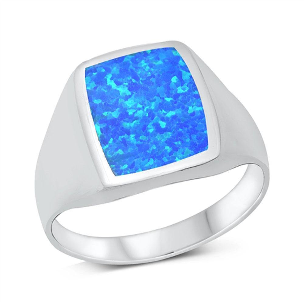 Sterling Silver Rhodium Plated Blue Lab Opal Ring