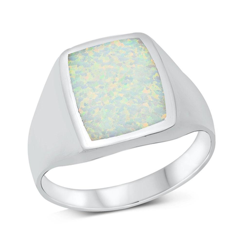 Sterling Silver Rhodium Plated White Lab Opal Ring