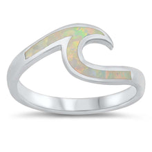 Load image into Gallery viewer, Sterling Silver Wave White Lab Opal Ring