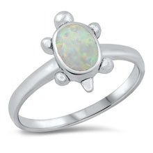 Load image into Gallery viewer, Sterling Silver Turtle White Lab Opal Ring