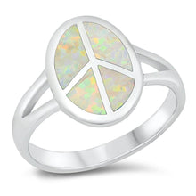 Load image into Gallery viewer, Sterling Silver White Lab Opal Peace Sign Ring - silverdepot