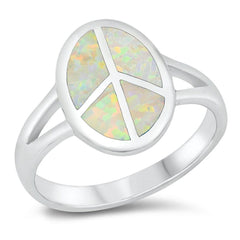 Sterling Silver White Lab Opal Peace Sign Ring