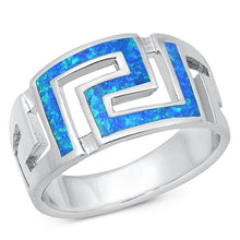 Load image into Gallery viewer, Sterling Silver Rhodium Plated Blue Lab Opal Aztec Ring - silverdepot