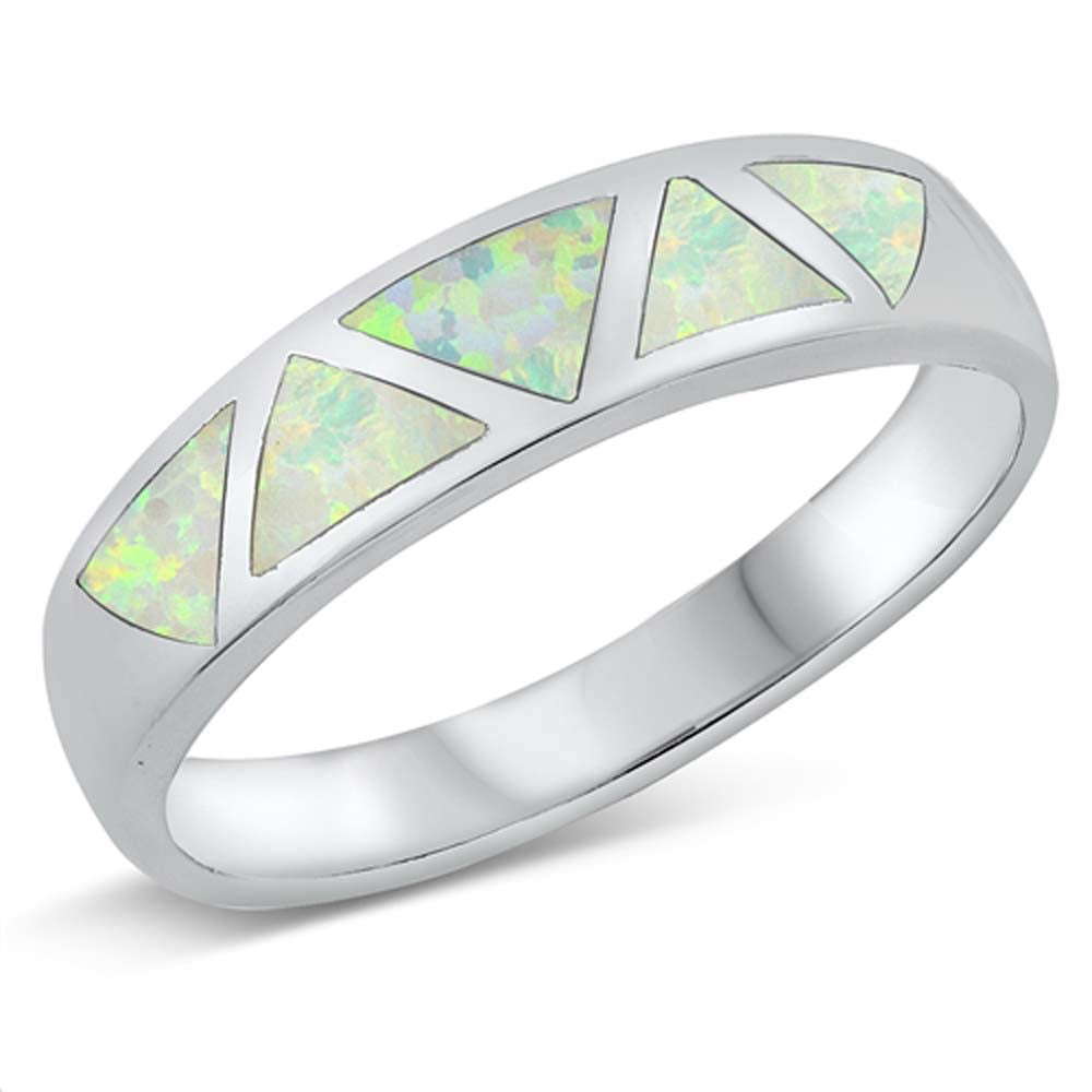 Sterling Silver 5MM Triangular Shape White Lab Opal Ring