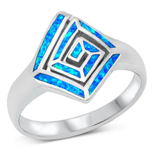 Load image into Gallery viewer, Sterling Silver Rhodium Plated Blue Lab Opal Meander Ring - silverdepot